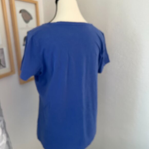 Simons Contemporaine Royal Blue T Shirt V Neck Pima Cotton Women's Extra Large - Picture 3 of 5